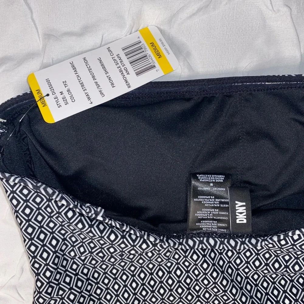 DKNY One-Piece Strapless Swimsuit Black and White Geometric Size Medium - Picture 4 of 4